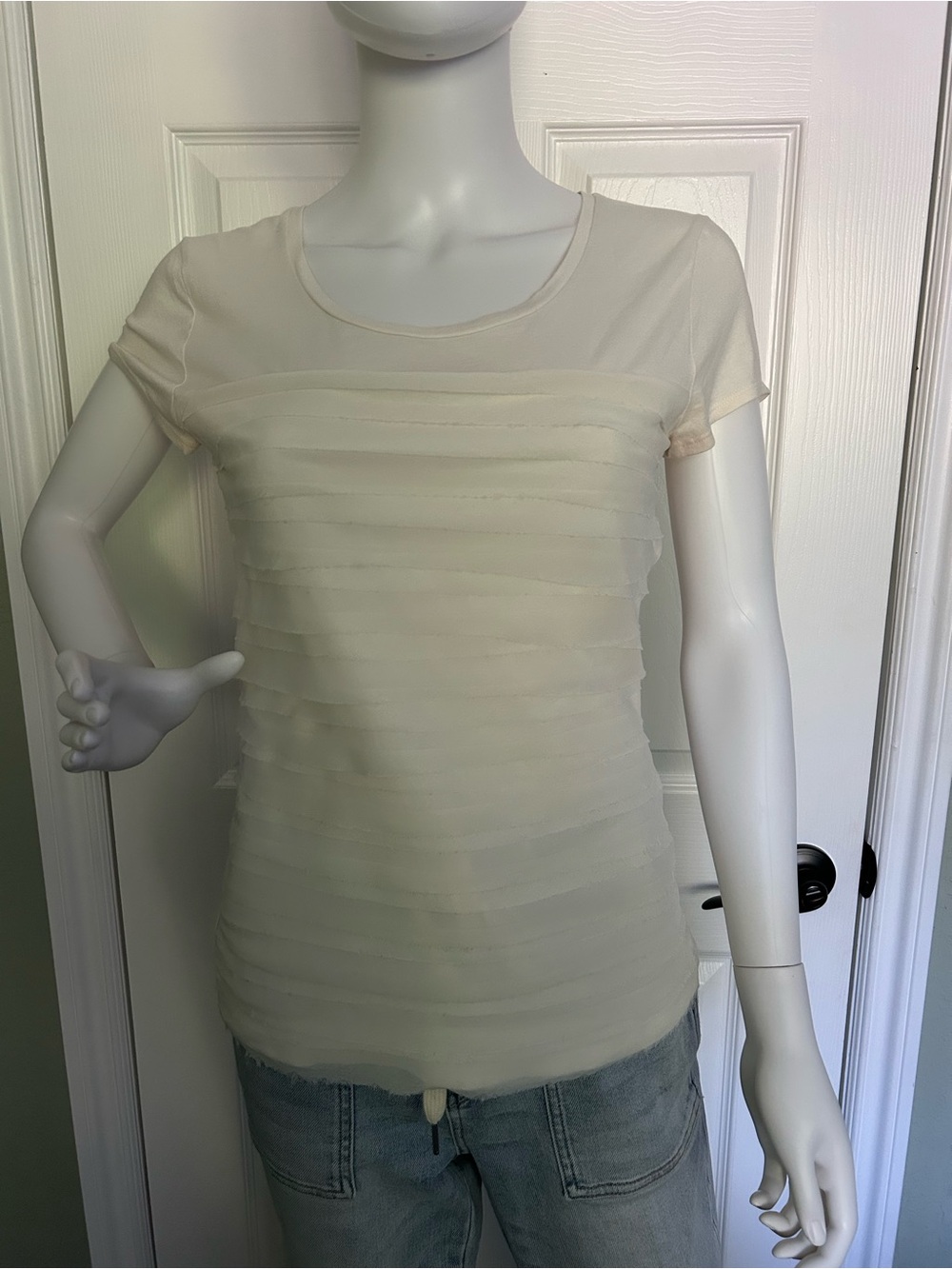 Ann Taylor Cream Short-Sleeve Layered Tee